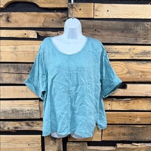 Pure Jill‎ Garment Dyed 100% Linen Rolled Short Sleeve Top Size Medium Lagenlook